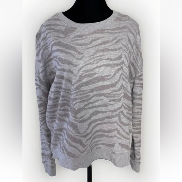 Rails Sweatshirt Top L Marlo Heather Gray Flocked Zebra Double Side Zip Boxy Fit - Picture 2 of 12